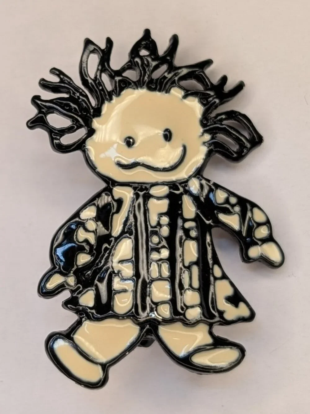 SFJ Children of the Inner Light Vintage Brooch Pin, Black and Cream Stripe Dress